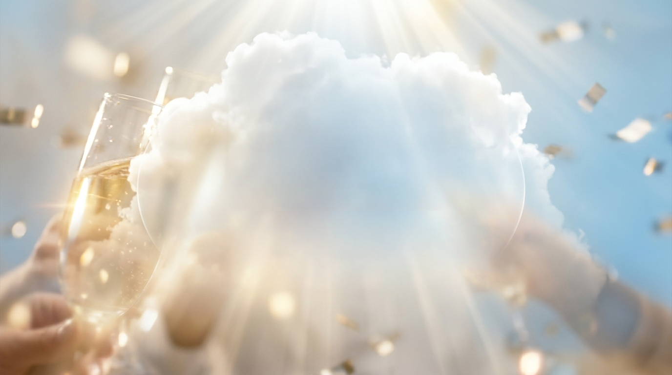 Rays of sunlight breaking through clouds, bubbly and glitter
